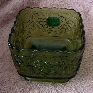 Anchor Hocking Vintage Avocado Green Glass Dish Made in USA (with sticker)